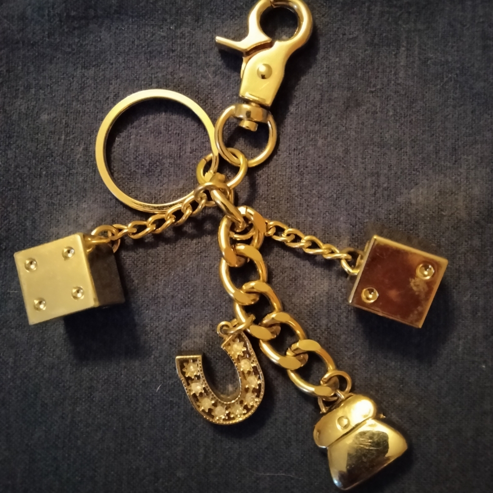 3 for💲25🌟silver-tone metal keychain or bag purse charm LUCKY dice & horseshoe - Picture 3 of 4